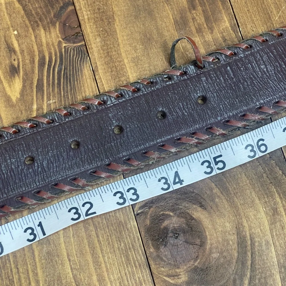 Enmon brown leather western belt with cross buckle size 34